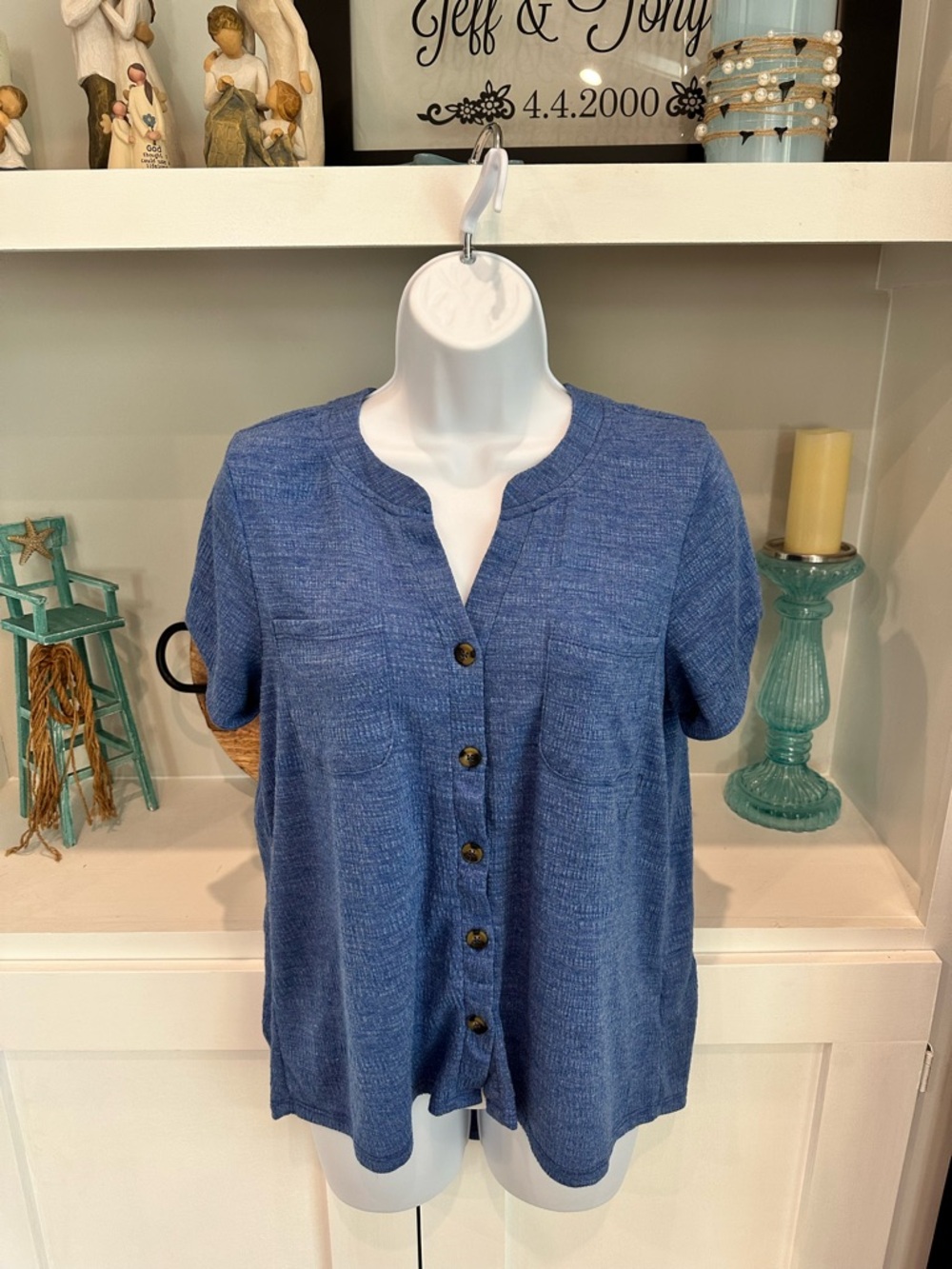 Cable & Gauge Blue Textured Knit Top